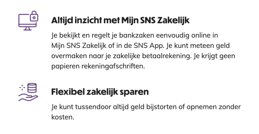 voordelen SNS Bank zakelijke spaarrekening