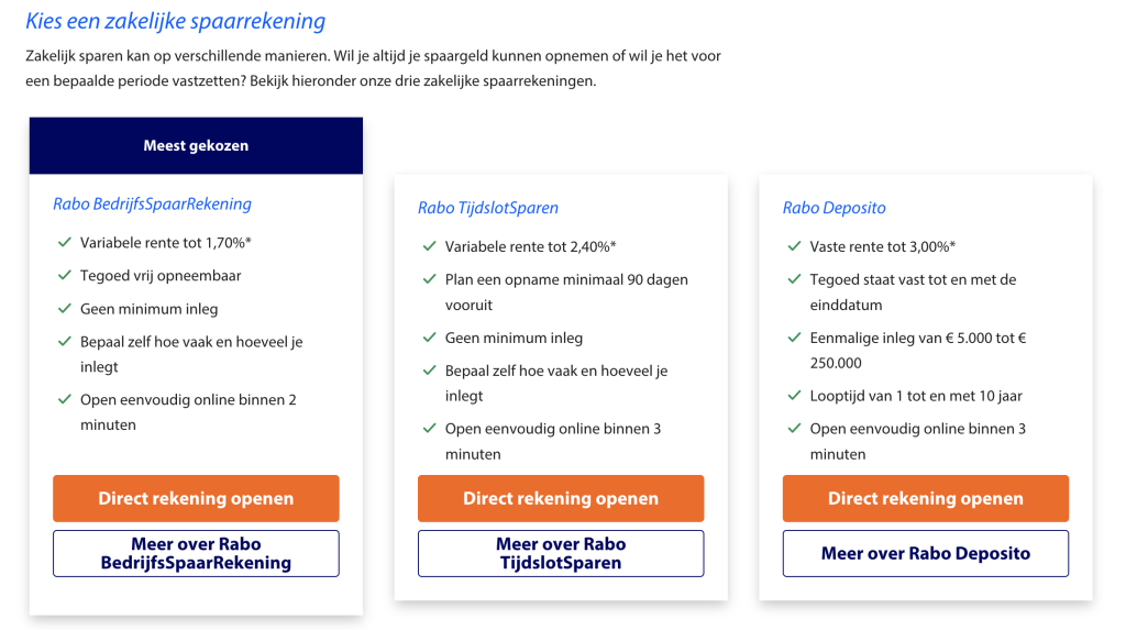 Rabobank zakelijke spaarrekeningen